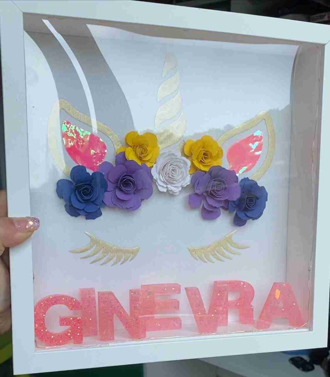 Shadow box Unicorno con nome in resina
